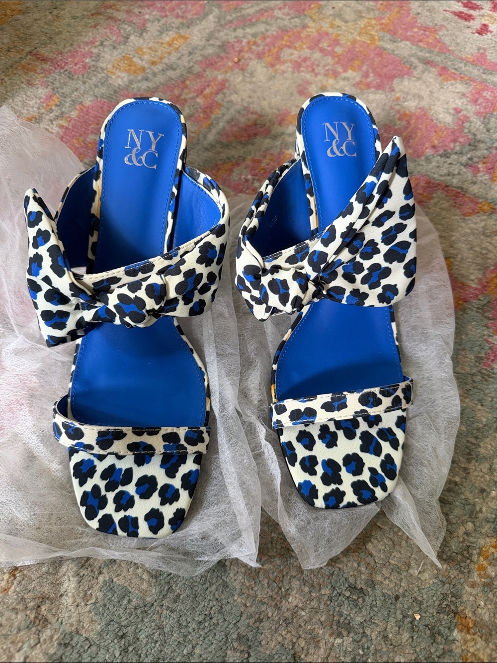 Ny&Co Gerri Blue Leopard Print Knot Block-Heel Sandal